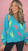 Queen of Sparkles Teal V-Neck Crawfish Sweatshirt