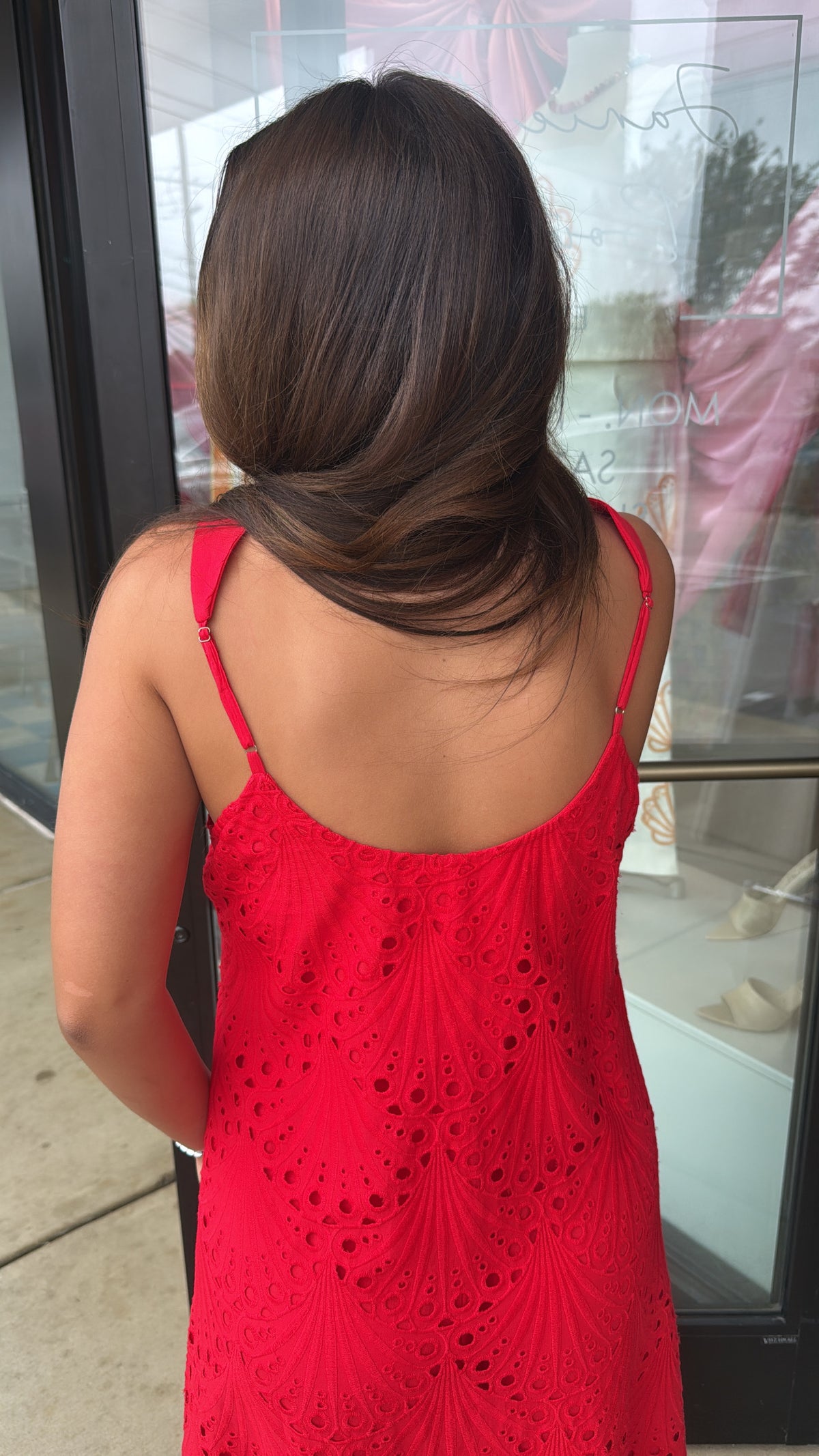 Red Eyelet Maxi Dress