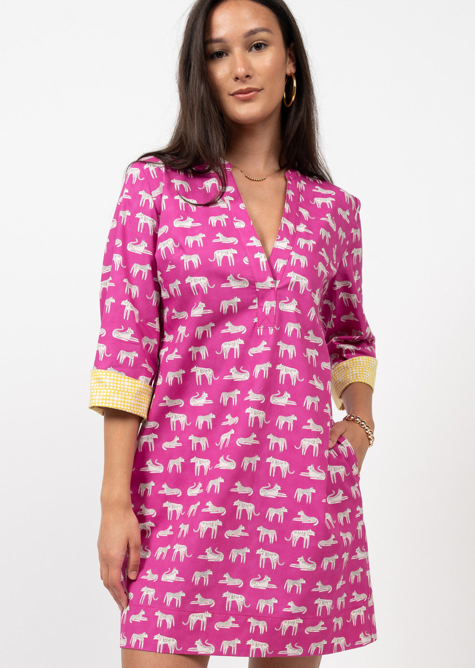 Uncle Frank Cat's Meow Dress in Magenta