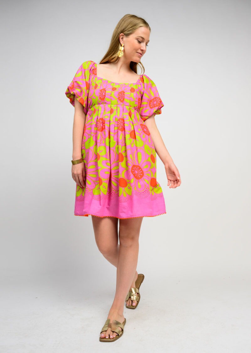 Ivy Jane Hot Pink Pop Flower Border Dress
