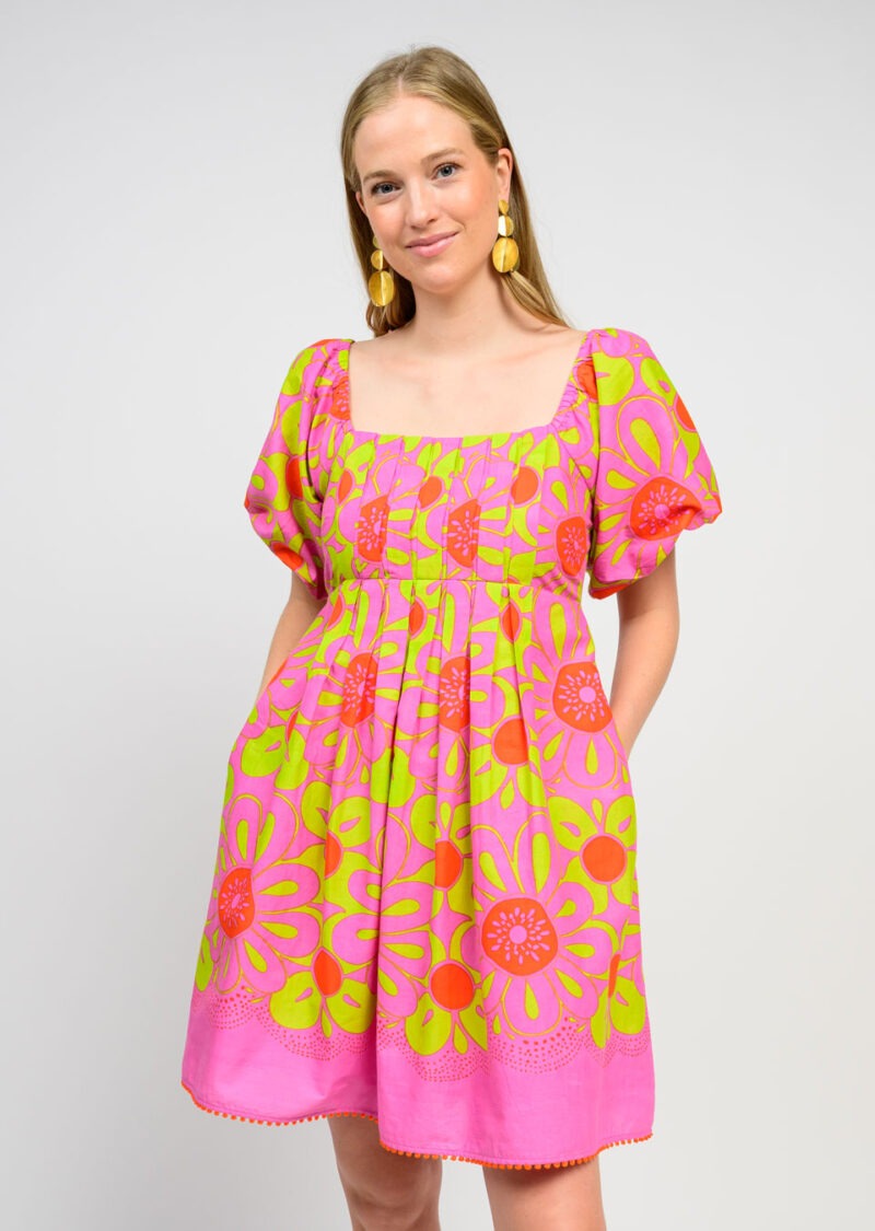 Ivy Jane Hot Pink Pop Flower Border Dress