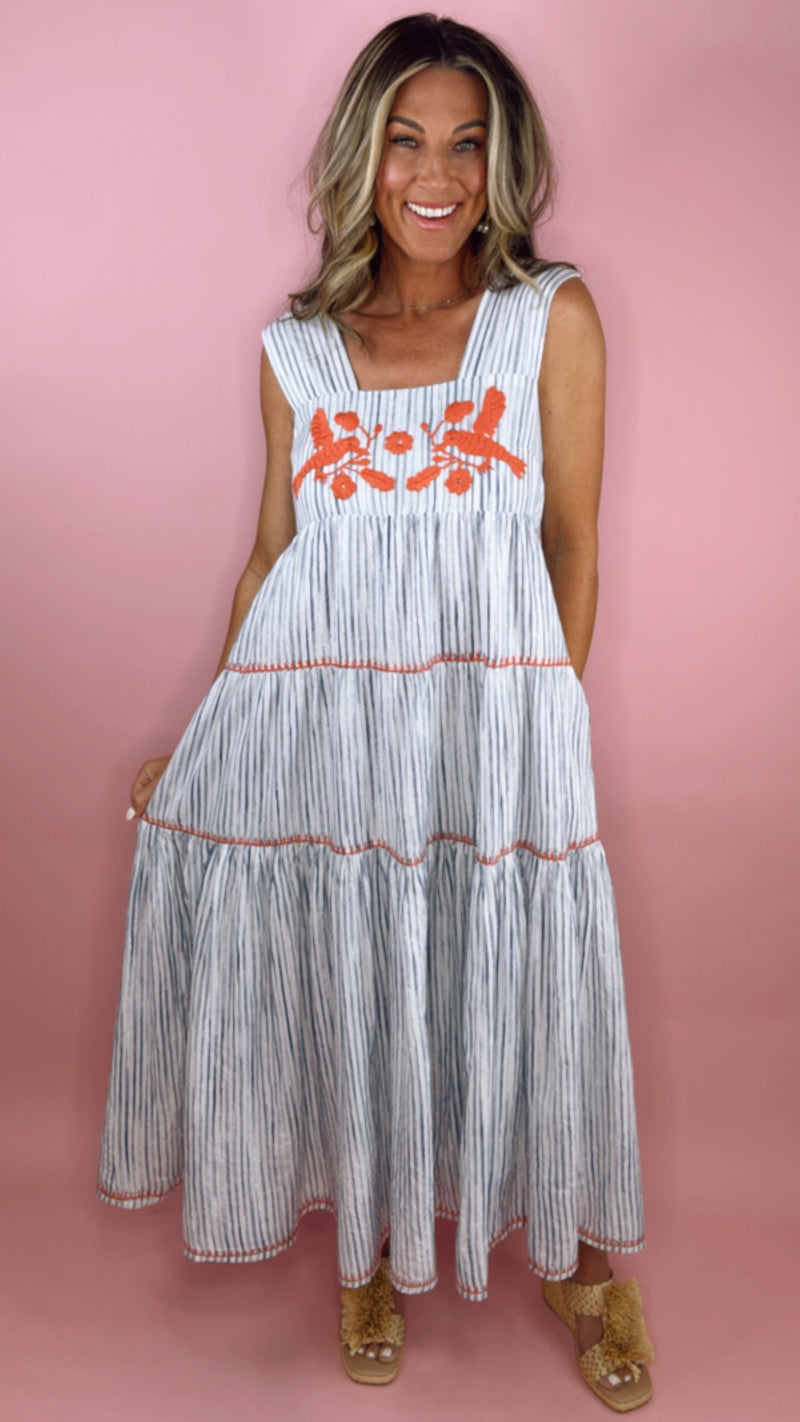 Sister Mary Rosa Blue Stripe Maxi Dress