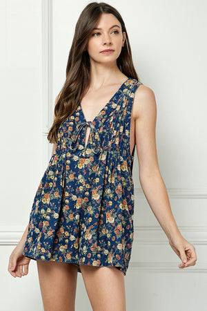 Floral Pleated Romper (1 LARGE)