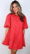 Karlie Red Poplin Ruffle Pocket Dress