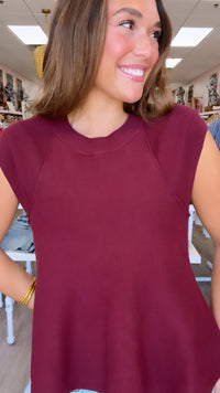 Wine Knit Cap Sleeve Top