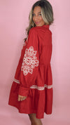 Embroidered RubyRed Mini Dress (1 MEDIUM)