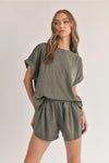 Olive Suede Boxy Top Shorts Set (1 SMALL)