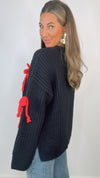 English Factory Navy and Red Bow Knit Sweater (SMALL)