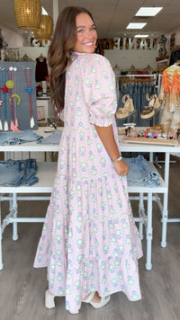 Karlie | Pink French Floral Tier Maxi Dress