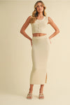 Cream Button Down Sleeveless Cropped Top Midi Skirt Set