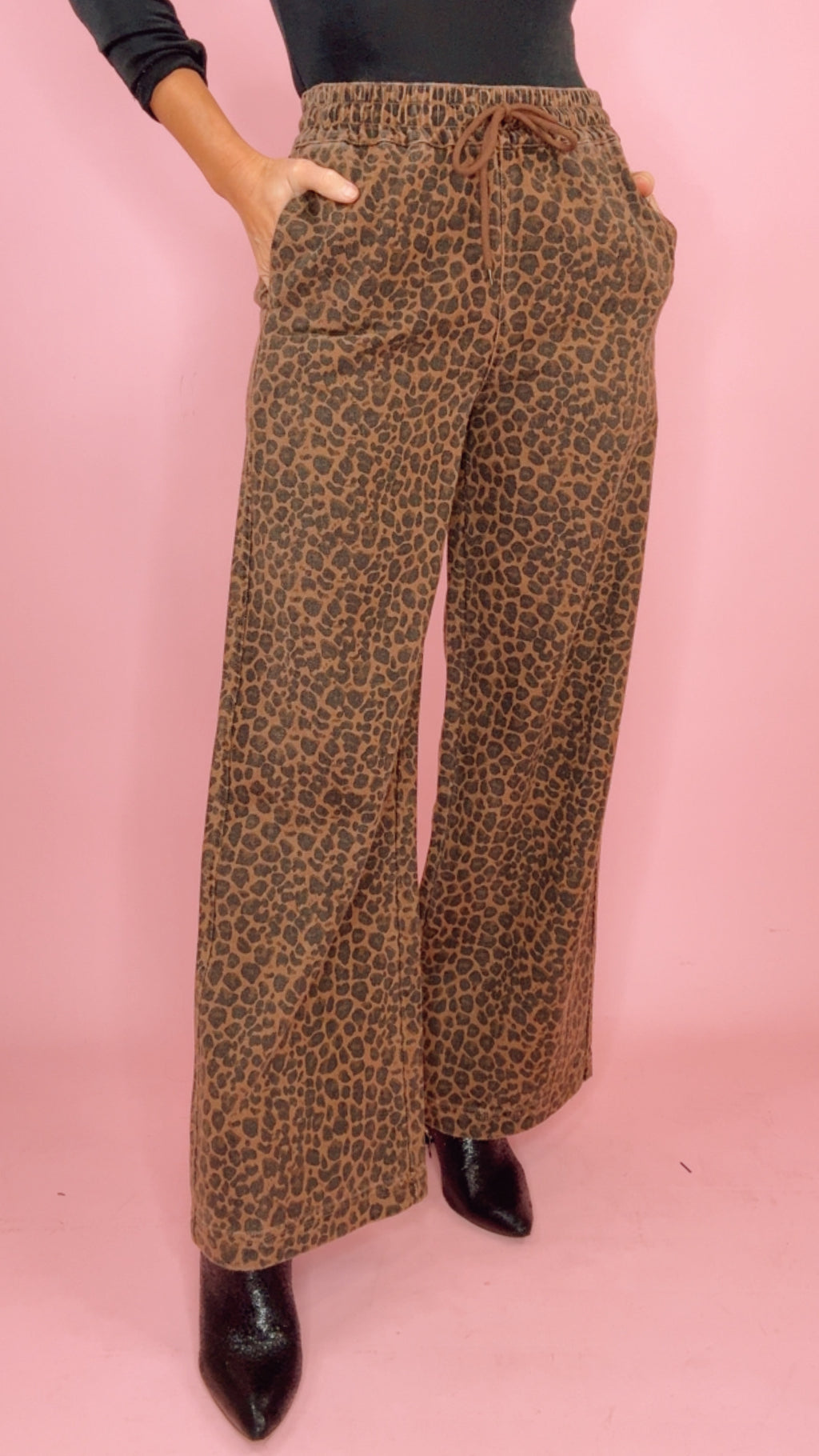 Brown Leopard Print Wide Leg Pants
