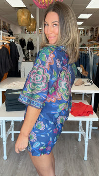 Indigo Printed Floral Wrap Skort Set