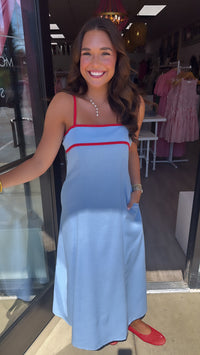 Blue Sleeveless Midi Dress