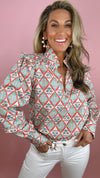 Karlie Green Paris Floral V-Neck Ruffle Top