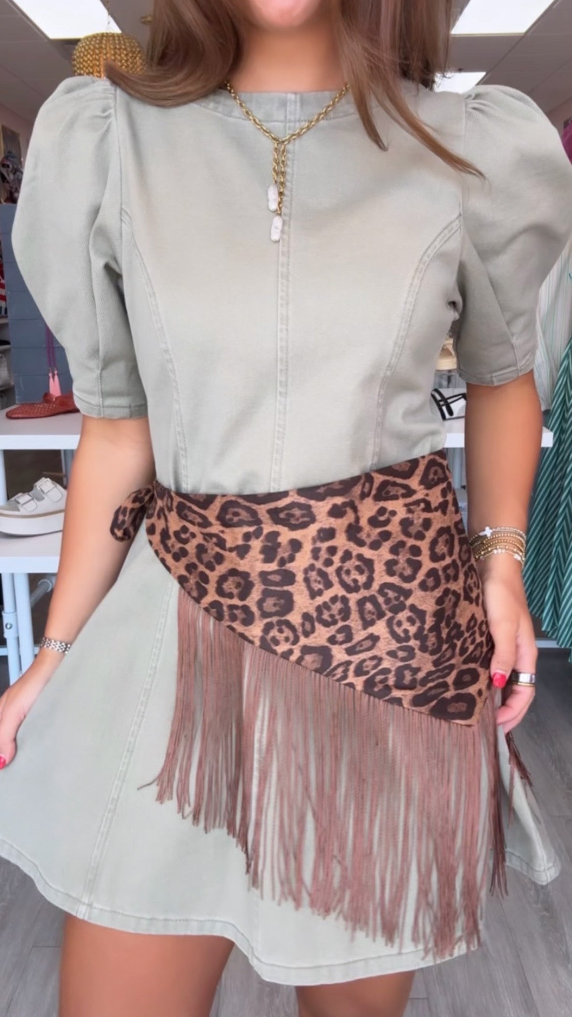 Leopard + Fringe Waist Scarf