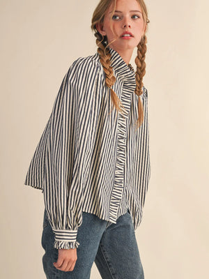 Black Stripe Ruffle Top (1 MEDIUM)