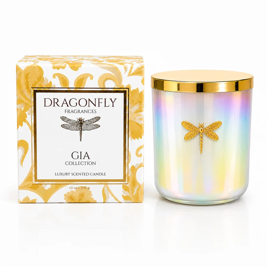 Dragonfly | Gia Iridescent White Candle | Tuscan Vanilla