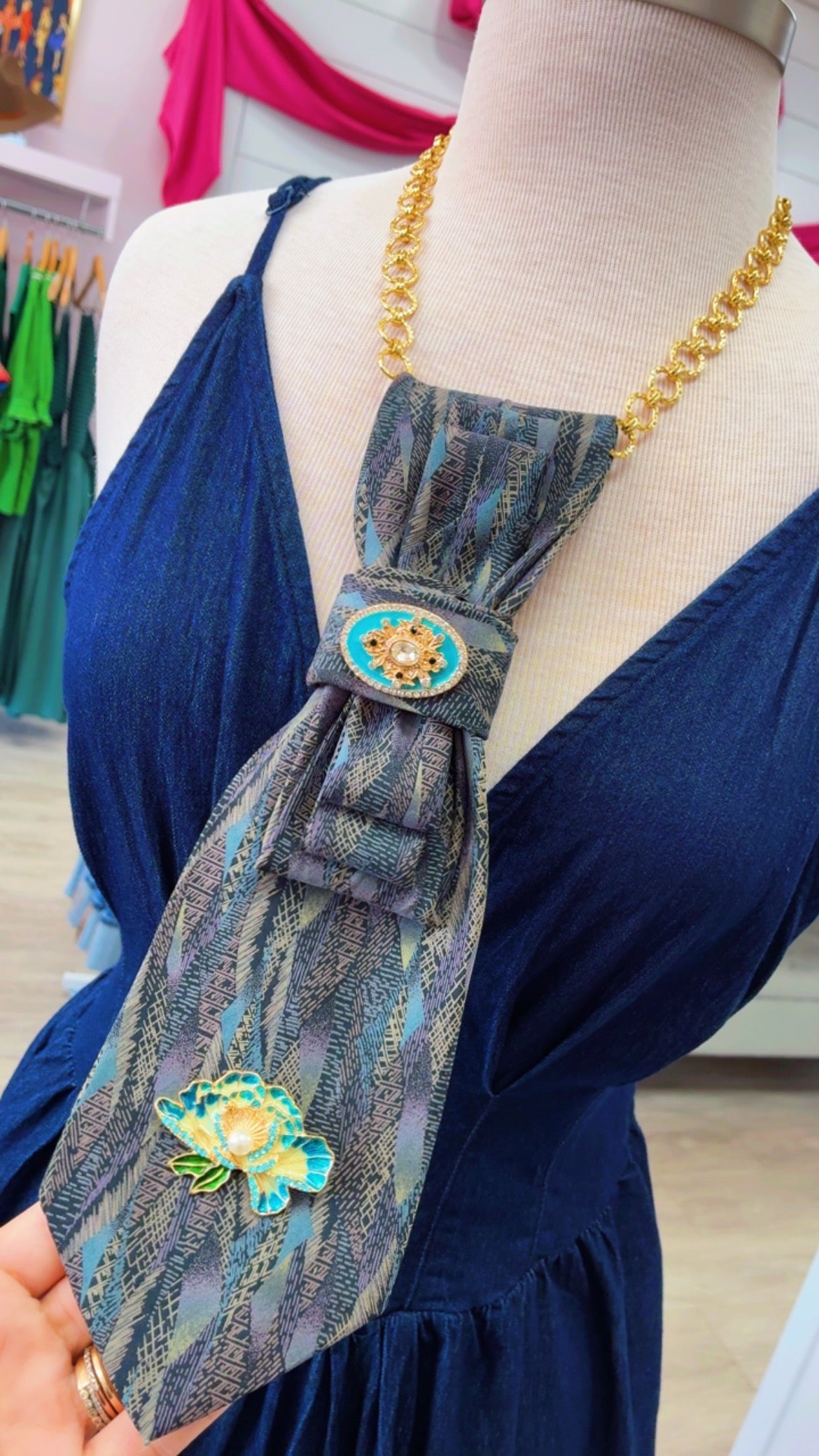 Tie Necklace | Geo Print + Magnolia
