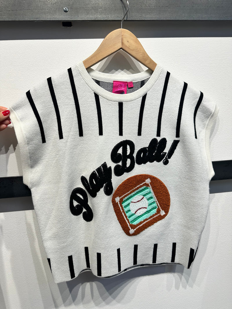 Queen of Sparkles Black Baseball Knit Top