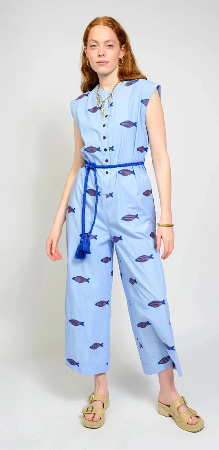 Ivy Jane | Blue Embroidered Fish Jumpsuit
