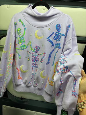 Queen of Sparkles Lavender Mock Neck Dancing Skeleton Sweatshirt