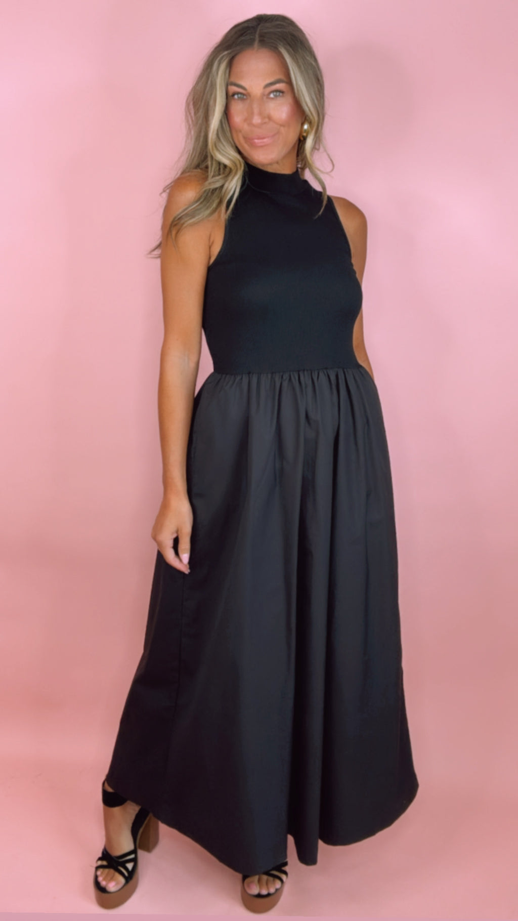 Karlie Black Solid 2Fer Midi Dress