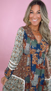 Brown Floral Patchwork Midi Dress