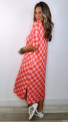 Red/ Pink Checkered Ribbed Mini Dress