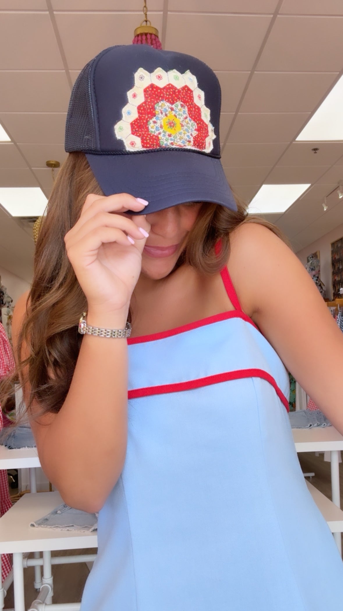 Red Multi Navy Quilted Trucker Hat