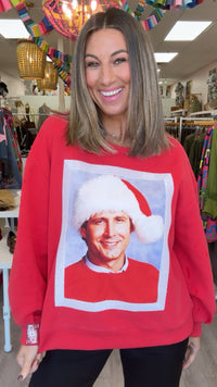 Queen of Sparkles | Clark Griswold in Red Santa Hat Sweatshirt