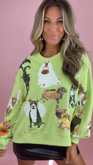 Queen of Sparkles Lime Halloween Dogs Sweatshirt