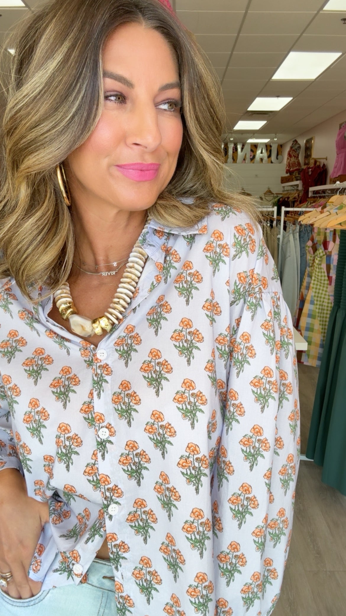Karlie | Blue London One Size Floral Poplin Button-Up Top