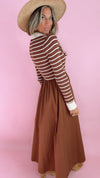 Moon River Brown Striped 2fer Midi Dress