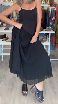 Black Heavy Woven + Chiffon Mixed Asymmetical Maxi