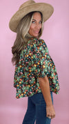Karlie Floral Pleat Sleeve Top