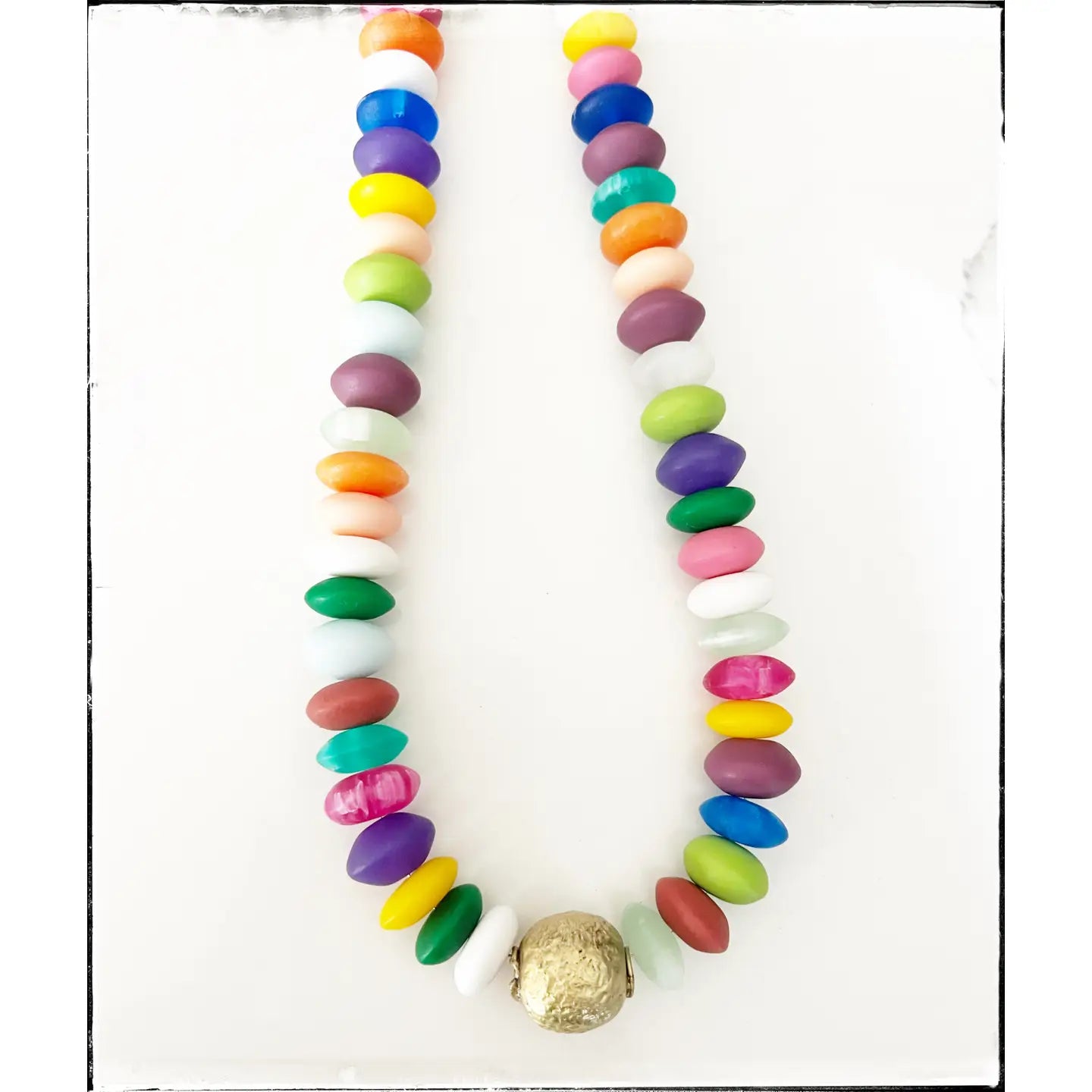 Rainbow Midi Acrylic Resin Gold Ball Necklace