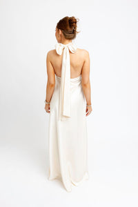 Karlie | Ivory Solid Satin Halter Maxi Dress
