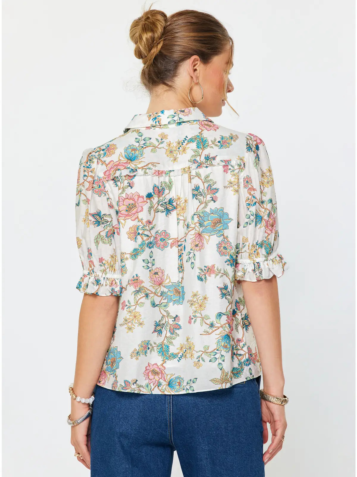 Current Air Floral Printed Button-Down Blouse
