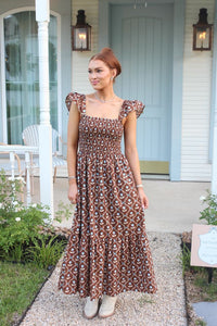 Karlie | Brown Floral Smocked Tiered Dress