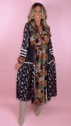 Navy Floral Patchwork Midi Dress