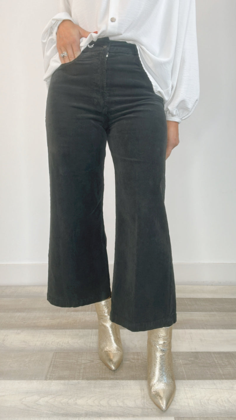 Dear John Audrey Black Hi Rise Corduroy Cropped Wide Leg Pants