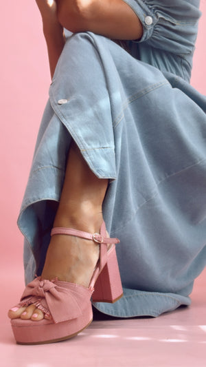 Denim Puff Sleeve Button Down Midi Dress
