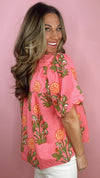 THML Pink Floral Puff Sleeve Top