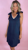 THML Navy Ric Rac Trim Tie Shoulder Mini Dress