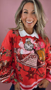 Queen of Sparkles Red Vintage Poinsette Santa Sweatshirt