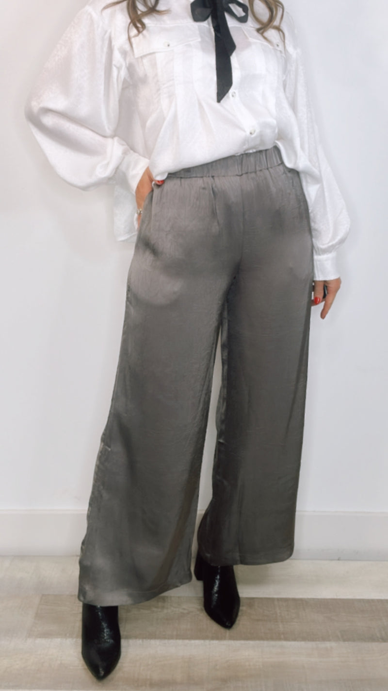 Charcoal Satin Wide Leg Pants