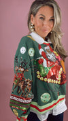 Queen of Sparkles Dark Green Vintage Jingle Bell Santa Sweatshirt