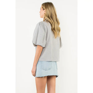 THML Striped Puff Sleeve Button Down Top (SMALL)