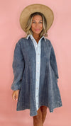 Washed Indigo Denim Button Down Mini Dress (1 MEDIUM)