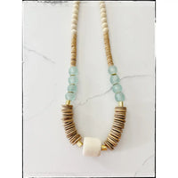 Tan & White Coconut Wood Bead Necklace